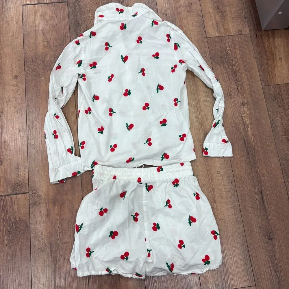 Lizette Collection Cherry Sleepwear Set Long Sleeve w/ Matching Shorts Sz Large
